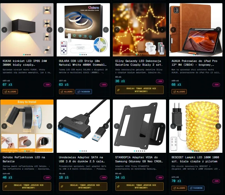 The catalogue of finished items — photos, prices and where each one is listed.
